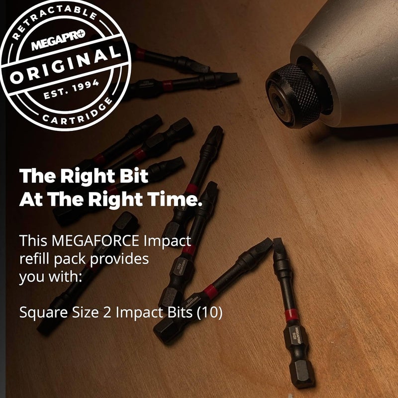 Megapro Megaforce Impact Bits | Specially Modified S2 Steel | Magnetic Pickup | Black Oxide Finish (Refill Pack (Square #2)) - Image 2